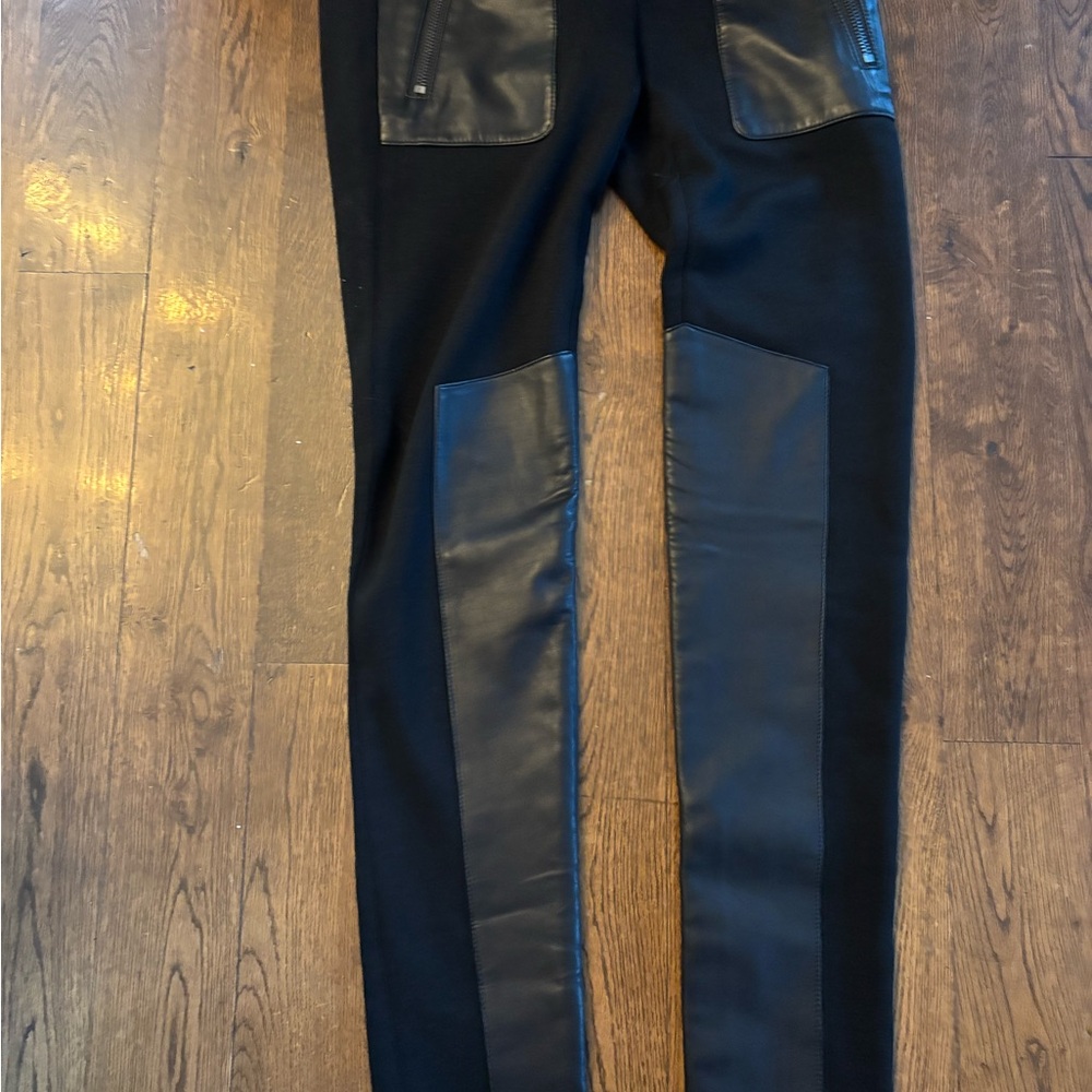 Mackage Black Straight Leg Pants with Leather Panels
